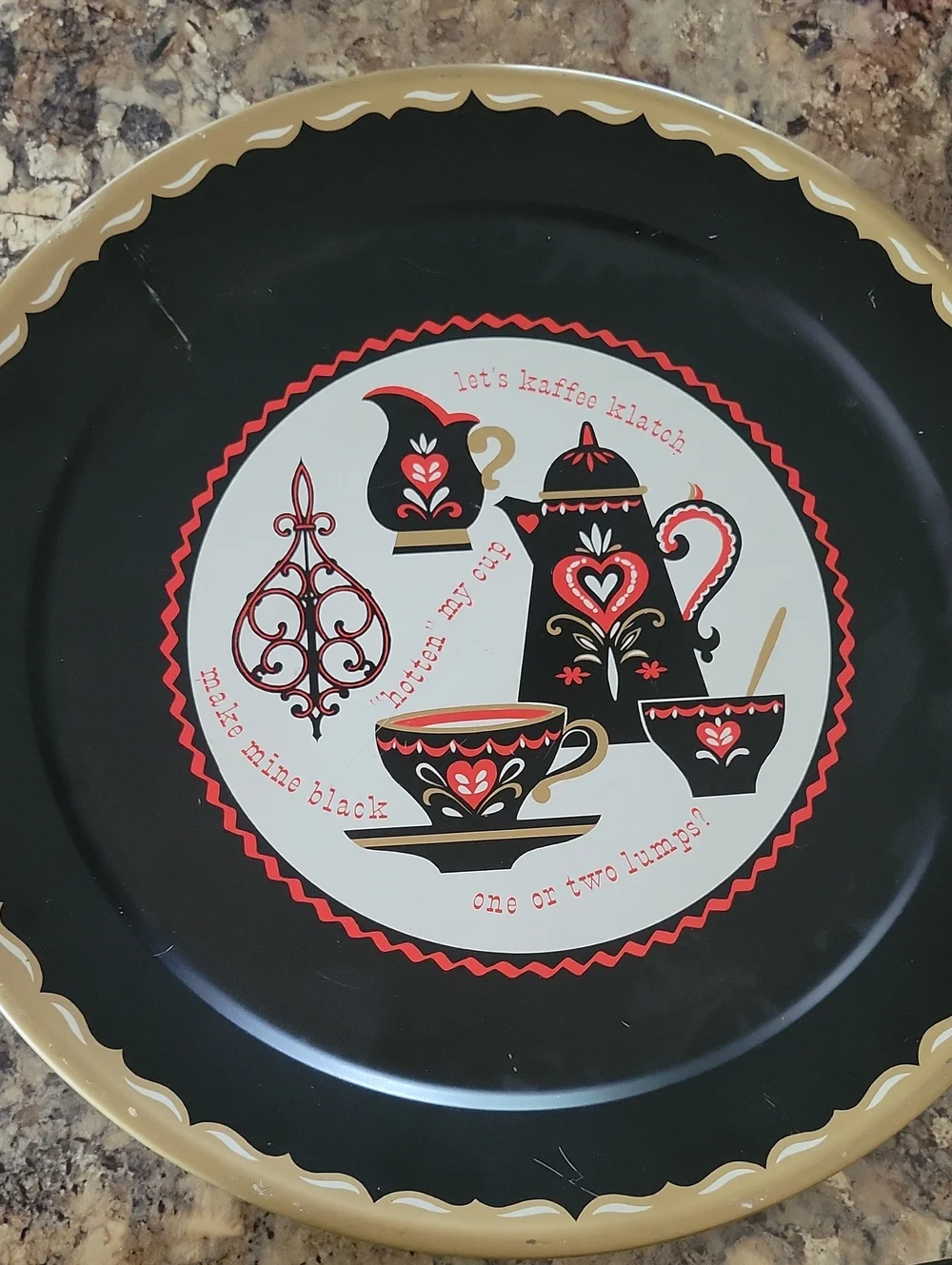 Vintage Black Decorative Tea Tray with Red & Gold Accents